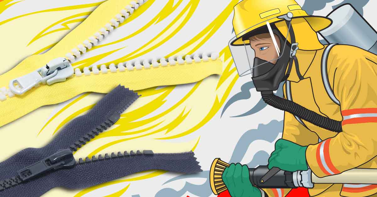 Zipper made with LATI self-extinguishing compounds to ensure fire resistance and safety in technical and industrial clothing