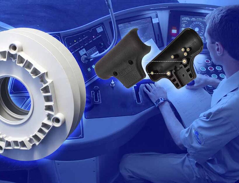 Componenti ferroviari realizzati con il compound LATAMID 66 H2 G/50 V0HF1 di LATI, materiale autoestinguente e privo di metallo per la massima sicurezza