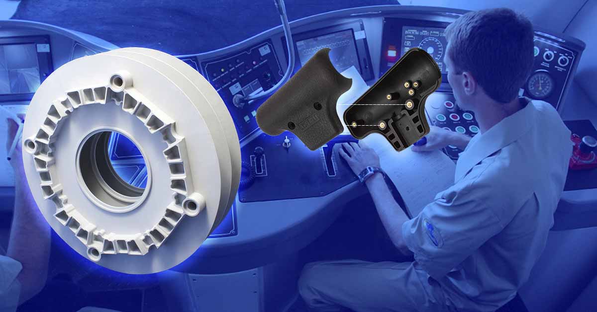 Railway components made with LATI's LATAMID 66 H2 G/50 V0HF1 compound, a flame-retardant and metal-free material for maximum safety