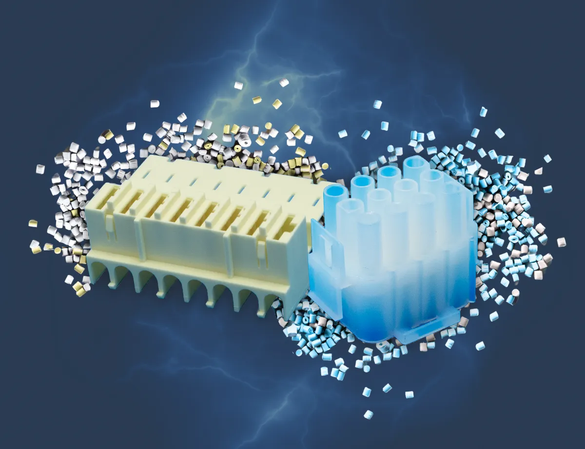 Connecteurs électriques en compound thermoplastique auto-extinguible avec granulés plastiques techniques
