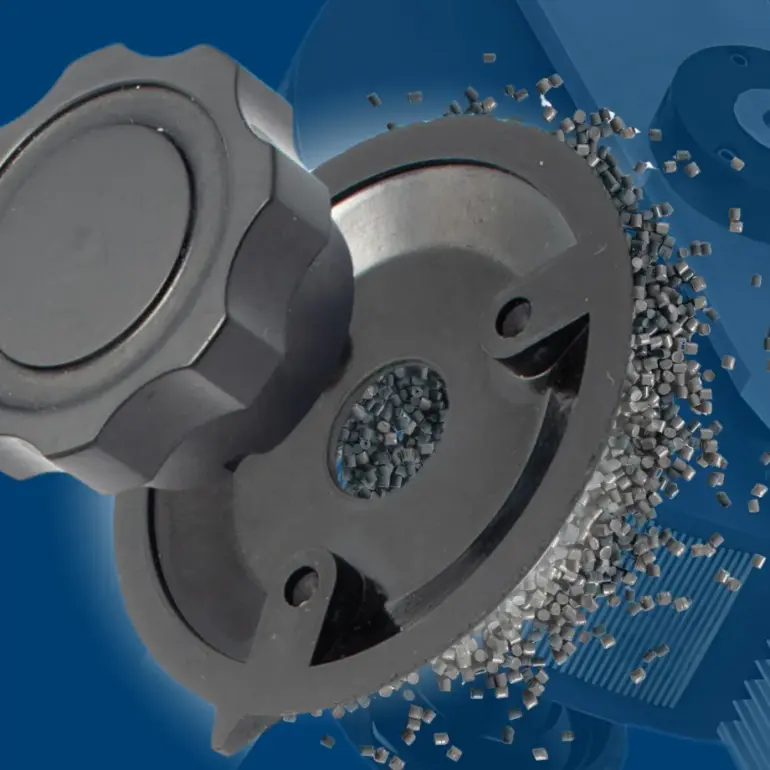 Technical plastic component with thermoplastic compound granules for industrial applications and high-performance mechanical parts