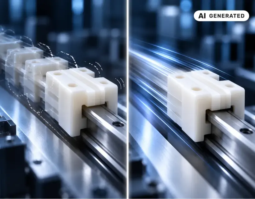Confronto tra movimento stick-slip e scorrimento fluido di componenti plastici su guida metallica